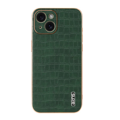 For iPhone 15 Plus AZNS Electroplated Frame Crocodile Texture Full Coverage Phone Case(Green) by AZNS