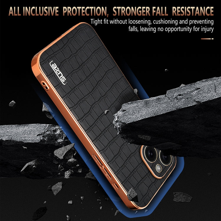 For iPhone 15 Plus AZNS Electroplated Frame Crocodile Texture Full Coverage Phone Case(Blue) by AZNS