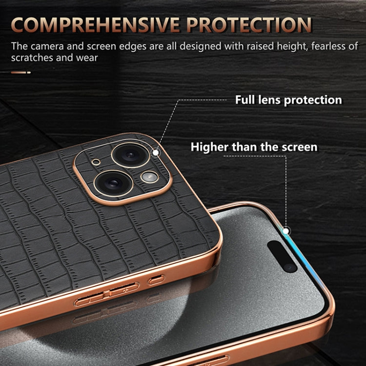 For iPhone 15 Plus AZNS Electroplated Frame Crocodile Texture Full Coverage Phone Case(Blue) by AZNS