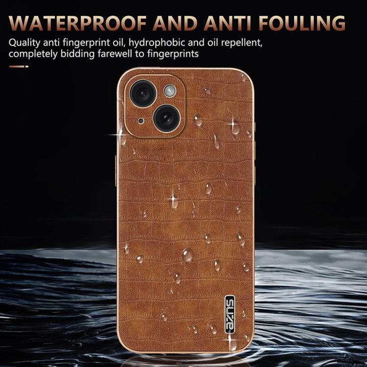 For iPhone 15 Plus AZNS Electroplated Frame Crocodile Texture Full Coverage Phone Case(Blue) by AZNS