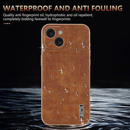For iPhone 15 Plus AZNS Electroplated Frame Crocodile Texture Full Coverage Phone Case(Blue) by AZNS