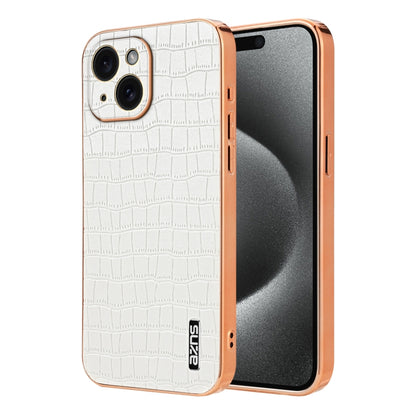 For iPhone 15 Plus AZNS Electroplated Frame Crocodile Texture Full Coverage Phone Case(White) by AZNS