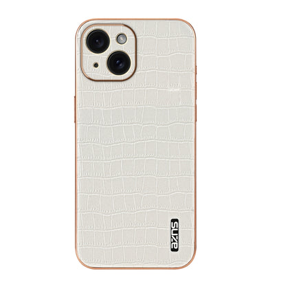 For iPhone 15 Plus AZNS Electroplated Frame Crocodile Texture Full Coverage Phone Case(White) by AZNS