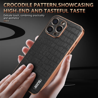 For iPhone 15 Pro AZNS Electroplated Frame Crocodile Texture Full Coverage Phone Case(Black) by AZNS