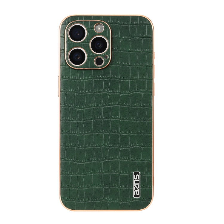 For iPhone 15 Pro AZNS Electroplated Frame Crocodile Texture Full Coverage Phone Case(Green) by AZNS