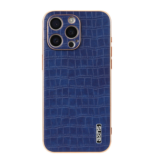 For iPhone 15 Pro AZNS Electroplated Frame Crocodile Texture Full Coverage Phone Case(Blue) by AZNS