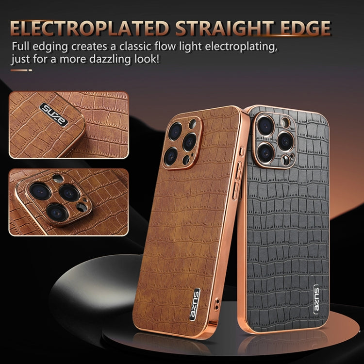 For iPhone 15 Pro AZNS Electroplated Frame Crocodile Texture Full Coverage Phone Case(Blue) by AZNS