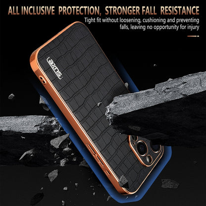 For iPhone 15 Pro AZNS Electroplated Frame Crocodile Texture Full Coverage Phone Case(Blue) by AZNS