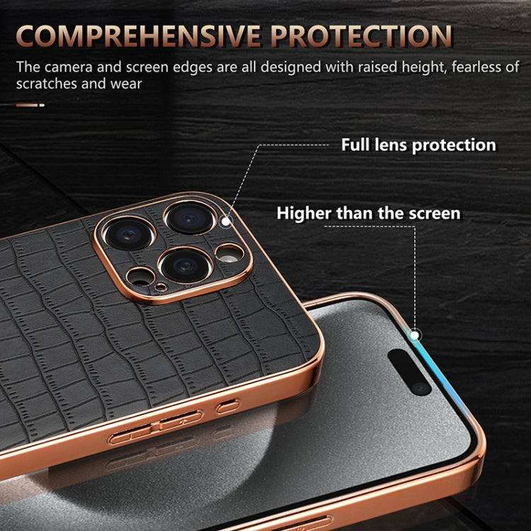 For iPhone 15 Pro AZNS Electroplated Frame Crocodile Texture Full Coverage Phone Case(Blue) by AZNS