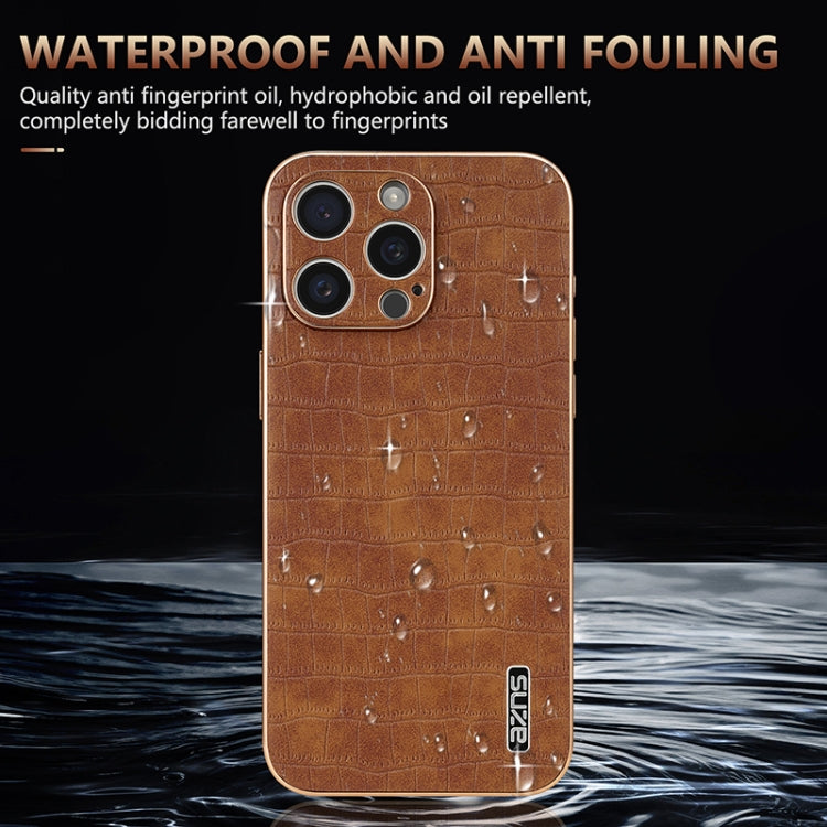 For iPhone 15 Pro AZNS Electroplated Frame Crocodile Texture Full Coverage Phone Case(Blue) by AZNS