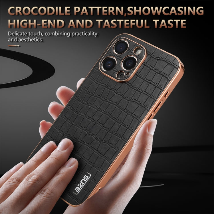 For iPhone 15 Pro AZNS Electroplated Frame Crocodile Texture Full Coverage Phone Case(Blue) by AZNS