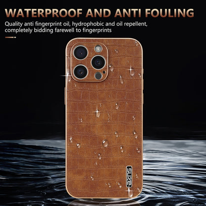 For iPhone 15 Pro AZNS Electroplated Frame Crocodile Texture Full Coverage Phone Case(White) by AZNS