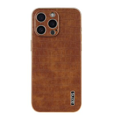 For iPhone 15 Pro Max AZNS Electroplated Frame Crocodile Texture Full Coverage Phone Case(Brown) by AZNS
