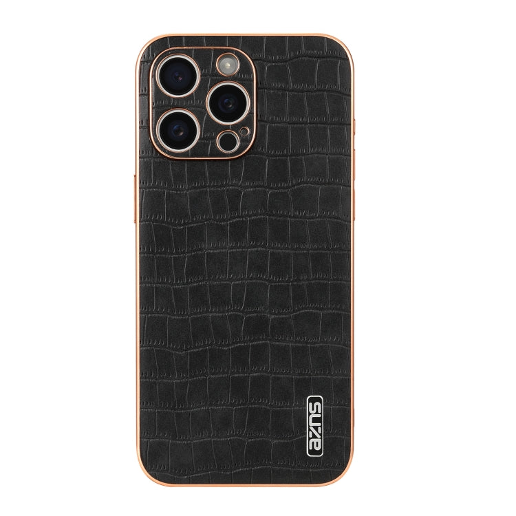 For iPhone 16 Pro Max AZNS Electroplated Frame Crocodile Texture Full Coverage Phone Case(Black) by AZNS