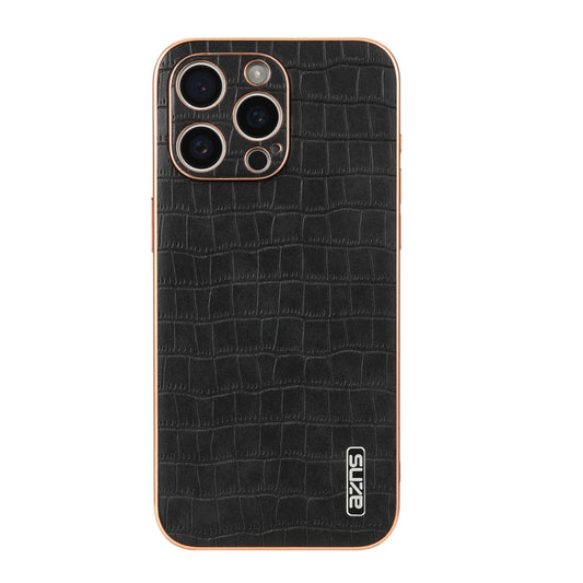 For iPhone 16 Pro Max AZNS Electroplated Frame Crocodile Texture Full Coverage Phone Case(Black) by AZNS
