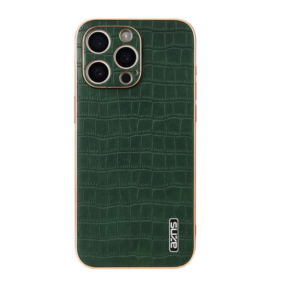 For iPhone 16 Pro Max AZNS Electroplated Frame Crocodile Texture Full Coverage Phone Case(Green) by AZNS