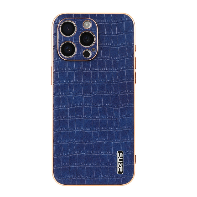 For iPhone 16 Pro Max AZNS Electroplated Frame Crocodile Texture Full Coverage Phone Case(Blue) by AZNS