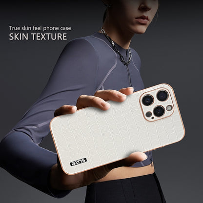 For iPhone 16 Pro Max AZNS Electroplated Frame Crocodile Texture Full Coverage Phone Case(White) by AZNS