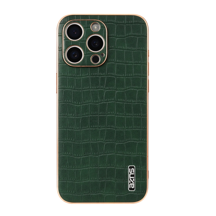 For iPhone 16 Pro AZNS Electroplated Frame Crocodile Texture Full Coverage Phone Case(Green) by AZNS