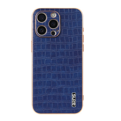 For iPhone 16 Pro AZNS Electroplated Frame Crocodile Texture Full Coverage Phone Case(Blue) by AZNS