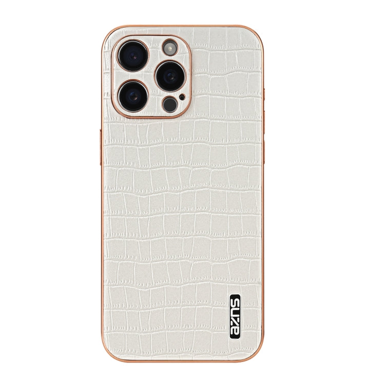 For iPhone 16 Pro AZNS Electroplated Frame Crocodile Texture Full Coverage Phone Case(White) by AZNS