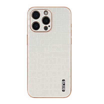For iPhone 16 Pro AZNS Electroplated Frame Crocodile Texture Full Coverage Phone Case(White) by AZNS