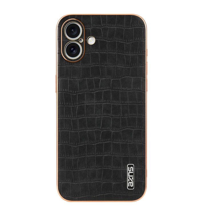 For iPhone 16 Plus AZNS Electroplated Frame Crocodile Texture Full Coverage Phone Case(Black) by AZNS