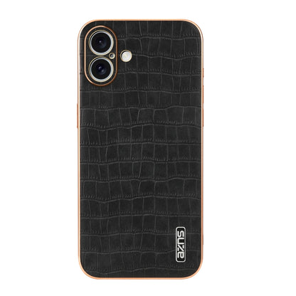 For iPhone 16 Plus AZNS Electroplated Frame Crocodile Texture Full Coverage Phone Case(Black) by AZNS