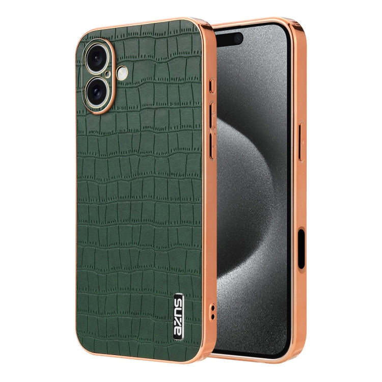 For iPhone 16 Plus AZNS Electroplated Frame Crocodile Texture Full Coverage Phone Case(Green) by AZNS