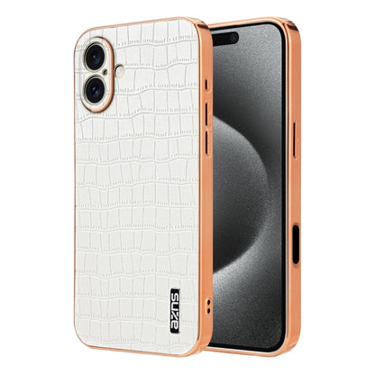 For iPhone 16 Plus AZNS Electroplated Frame Crocodile Texture Full Coverage Phone Case(White) by AZNS