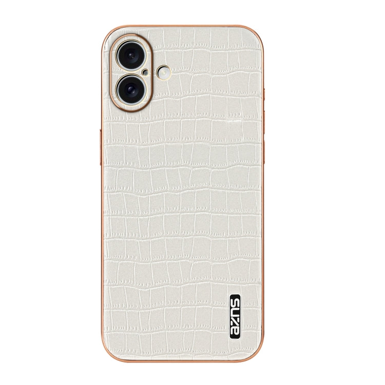 For iPhone 16 Plus AZNS Electroplated Frame Crocodile Texture Full Coverage Phone Case(White) by AZNS