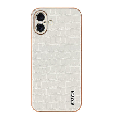 For iPhone 16 Plus AZNS Electroplated Frame Crocodile Texture Full Coverage Phone Case(White) by AZNS