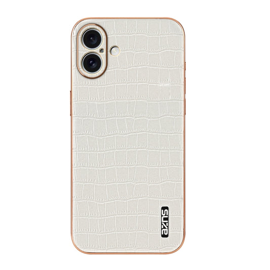 For iPhone 16 Plus AZNS Electroplated Frame Crocodile Texture Full Coverage Phone Case(White) by AZNS