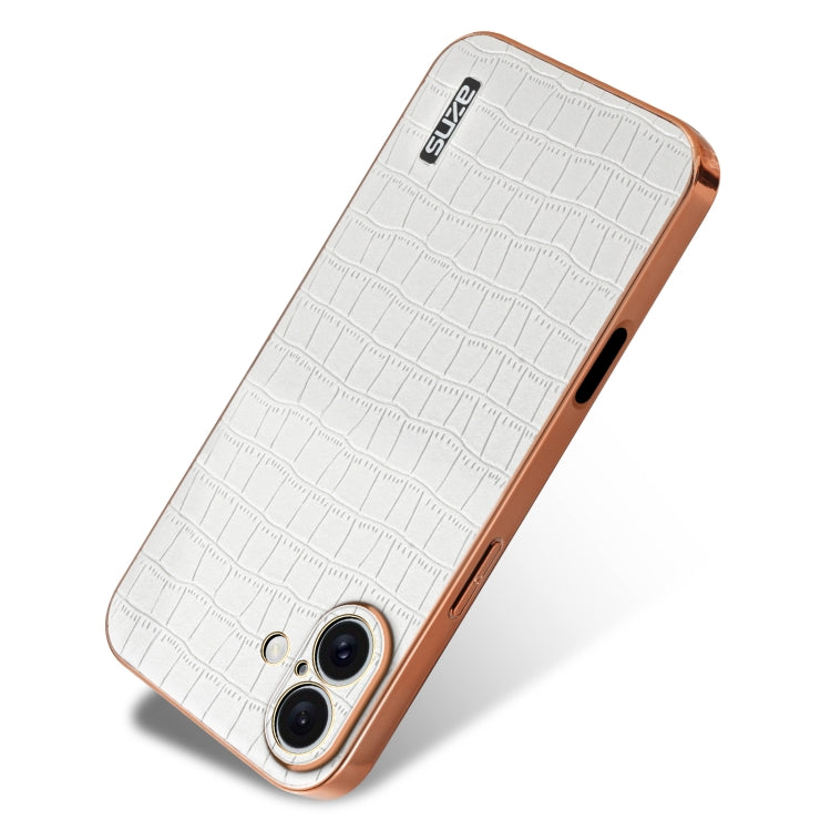 For iPhone 16 Plus AZNS Electroplated Frame Crocodile Texture Full Coverage Phone Case(White) by AZNS