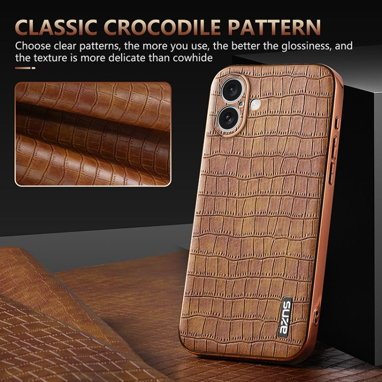For iPhone 16 Plus AZNS Electroplated Frame Crocodile Texture Full Coverage Phone Case(White) by AZNS
