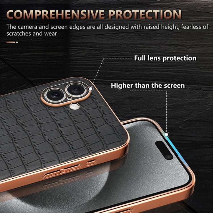 For iPhone 16 Plus AZNS Electroplated Frame Crocodile Texture Full Coverage Phone Case(White) by AZNS