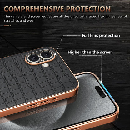 For iPhone 16 Plus AZNS Electroplated Frame Crocodile Texture Full Coverage Phone Case(White) by AZNS