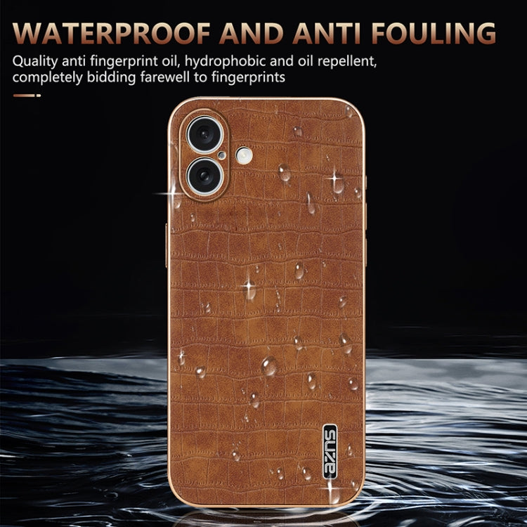 For iPhone 16 Plus AZNS Electroplated Frame Crocodile Texture Full Coverage Phone Case(White) by AZNS