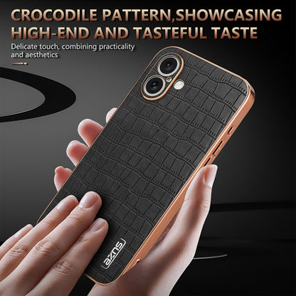 For iPhone 16 Plus AZNS Electroplated Frame Crocodile Texture Full Coverage Phone Case(White) by AZNS