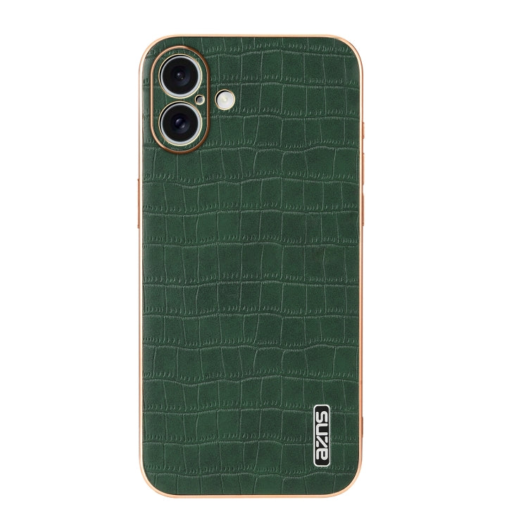 For iPhone 16 AZNS Electroplated Frame Crocodile Texture Full Coverage Phone Case(Green) by AZNS