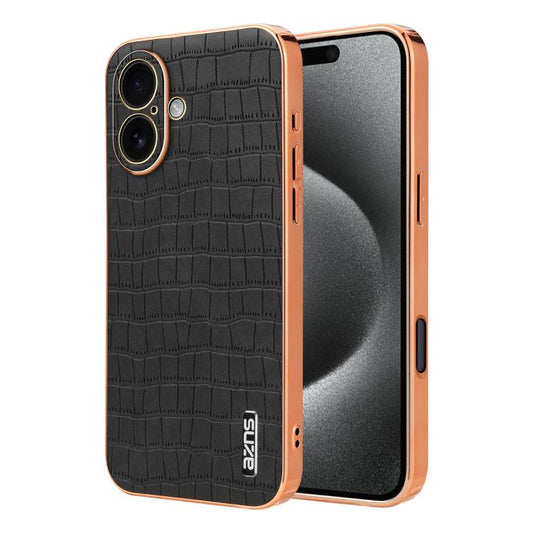 For iPhone 17 AZNS Electroplated Frame Crocodile Texture Full Coverage Phone Case(Black) by AZNS