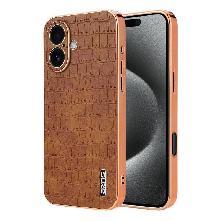 For iPhone 17 AZNS Electroplated Frame Crocodile Texture Full Coverage Phone Case(Brown) by AZNS