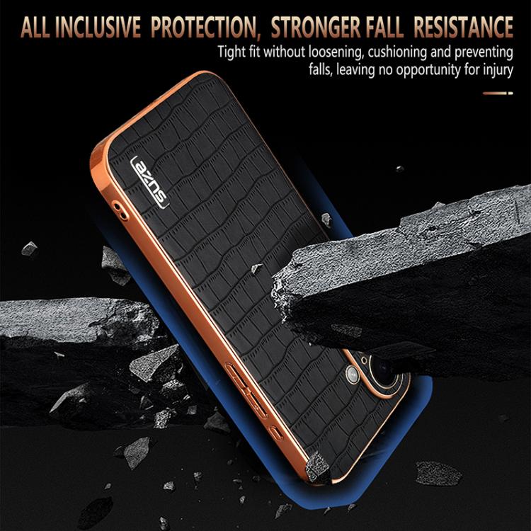 For iPhone 17 AZNS Electroplated Frame Crocodile Texture Full Coverage Phone Case(Brown) by AZNS