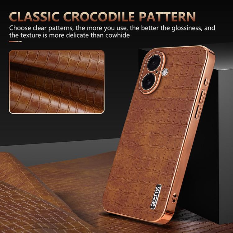 For iPhone 17 AZNS Electroplated Frame Crocodile Texture Full Coverage Phone Case(Brown) by AZNS