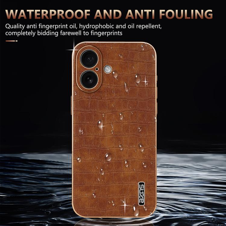 For iPhone 17 AZNS Electroplated Frame Crocodile Texture Full Coverage Phone Case(Brown) by AZNS