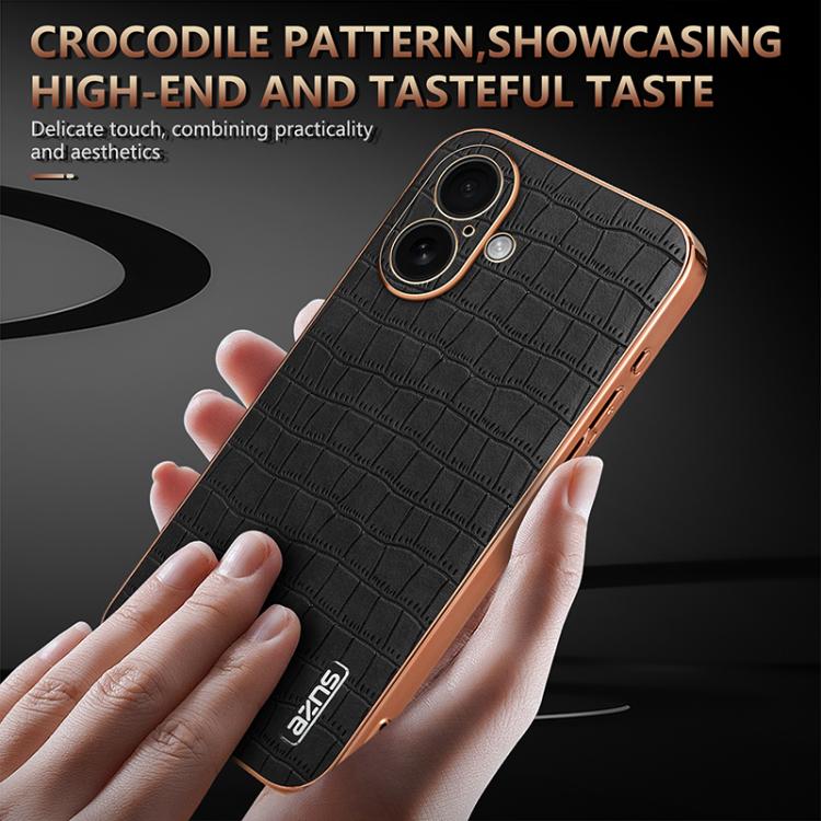 For iPhone 17 AZNS Electroplated Frame Crocodile Texture Full Coverage Phone Case(Brown) by AZNS