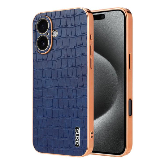 For iPhone 17 AZNS Electroplated Frame Crocodile Texture Full Coverage Phone Case(Blue) by AZNS