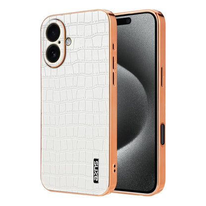 For iPhone 17 AZNS Electroplated Frame Crocodile Texture Full Coverage Phone Case(White) by AZNS