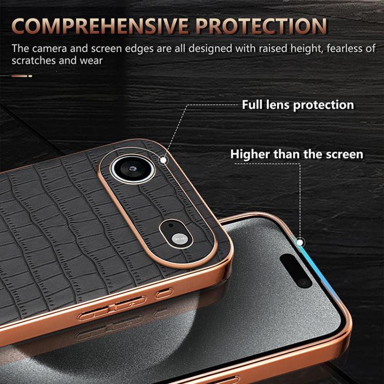 For iPhone Air AZNS Electroplated Frame Crocodile Texture Full Coverage Phone Case(Black) by AZNS