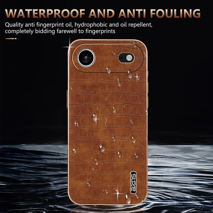 For iPhone Air AZNS Electroplated Frame Crocodile Texture Full Coverage Phone Case(Black) by AZNS